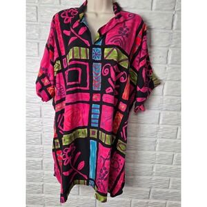 Vintage Rendezvous tunic blouse Women's One size 80's Abstract Bold colors Rayon